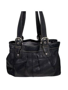 Y2K COACH Soho Large Black Leather Pleated Satchel Tote Handbag F13733 - No Tag